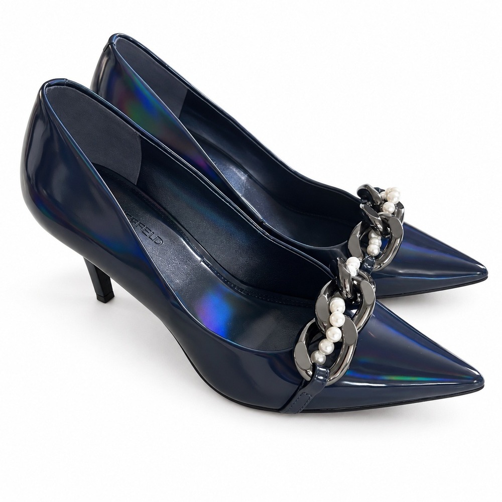 Karl Lagerfeld Pumps Women 8M Iridescent Pearl Chain Stiletto Pointed Toe Heels